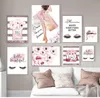 Pinturas pintura parede imagem moderna menina quarto decoração de casa flor rosa perfume moda cartaz cílios lábios maquiagem impressão canv7090016