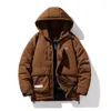 Parkas de plumón para hombre Chaqueta de invierno con capucha Espesar Acolchado A prueba de viento Letra impresa Abrigo de algodón Hombres Bolsillo de herramientas Allmatch Chaquetas sueltas 231108