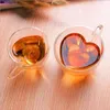 Tasses Coeur Amour Forme Verre Tasse À Café Tasse Double Paroi Boire Du Thé Lait Jus Verres À Eau Résistant À La Chaleur Drinkware Ensemble Amant Cadeau