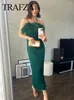 Casual Jurken TRAFZA Voor Vrouwen Vintage Solid Strapless Terug Rits Mouwloze Lange Vrouwelijke Sexy Feestjurk Mujer Vestidos