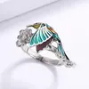 Ketting oorbellen instellen ajojewel kleurrijke kolibrie email sieraden country stijl vogel zilveren kleur ring vrouwen accessoires
