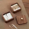 Tandpetare Holders Träflasstagningsförvaring Box Organiser Black Walnut Jewelry Cotton Swab Small Wood Holder 231108