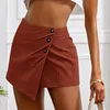 Kvinnors shorts 2023 Kvinnor Summer Fashion Linen Knappar Pure Color Kvinnliga Loose Culottes Zipper Oregelbundet