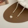 Chokers Elegant Pearl Necklace for Women Heart Pendant Neckor Luxury Imitation Pearls Chain Korean Jewelry Girls Gifts 231109