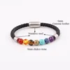 Strand Jaravvi Design rostfritt stål magnet lås Natural Energy Stone 7 Chakra äkta läderarmband män