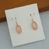 Dangle Lustre Crochet Pierre Véritable Plaqué Or 18 Carats Rose Quartz Pierre Dangles Boucles D'oreilles Bijoux Lettre Cadeau Avec sac à poussière gratuit