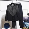 Women's Two Piece Pants Black Tracksuit Set Autumn Women Beading Tassel Knitted Cardigan Coat Casual Long Knitting Outfits Female