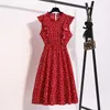 Casual Dresses Red Wave Point Chiffon European And American Loose Versatile Showing Temperament Covering The Belly Long Fairy Full Dress