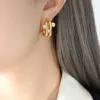 Boucles d'oreilles à clous en acier inoxydable plaqué or 18 carats, créoles géométriques en forme de C, clous en pierre de zircone cubique pour femmes, boucles d'oreilles chics, cadeau