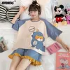 Kvinnors sömnkläder plus storlek kvinnor pajamas m-5xl Summer Shorts Sleepwear Leisure Womans New Big Size Ladies Cute Cartoon Printing Pyjama Home Suitl231109