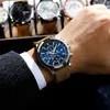 リストウォッチポーダガルの豪華な腕時計の輝かしいクロノグラフデートメンズウォッチスポーツレザーメンズクォーツ時計男性