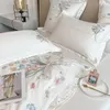 Set di biancheria da letto Copripiumino bianco principessa ricamato con fiori Lenzuolo piatto/con angoli Federe per cuscini Set in cotone tinta unita di lusso