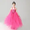 Kläder sätter flickors blomma bröllopsklänning barns walk show mesh pompon kjol prinsessan kjolballet latin flamenco