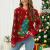 Kvinnors tröjor Autumn Winter Christmas Sweaters With LED Light Vintage Elegant Topps TREEATER Dams Round Neck Christmas Printed Knitwears 231108