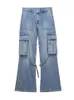 Jeans femininos outono 2023 casual retro rua lavada calça solta de pernas largas modelo de trabalho meados de cintura