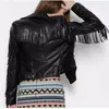 Damen Leder Faux Jacke Frauen Fransen Punk PU Herbst Lokomotive Kurzmantel Motorrad Oberbekleidung Damen Weibliche Mäntel