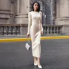 Sıradan elbiseler kadın o boyun boyun seksi sarma kalça 2023 Sonbahar Kış İnce X-Long Örme Moda Alt Uzun