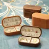 Jewelry Boxes Retro Wooden Clamshell Jewelry Box Portable Solid Wood Ring Necklace Earrings Bracelet Storage Organizer Jewelry Storage Case Q231109
