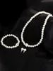 Chokers Zircon Imitation Pearls Halsband Studörhängen Armband Set For Women Girls Wedding Party Fashion Romantic Jewelry Gift 231109