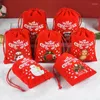 Present Wrap 5st/Lot Christmas Velvet Bags Advent Calendar Xmas 9x12 10x16cm Drawstring Pouch Candy Smycken Förpackning