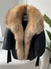 Women's Fur Faux Fur Large Real Silver Fox Fur Collar with Knit Sleeve Winter Women Coat White Duck Down Jacket Super Fashion Outerwear Luxury 231108