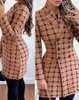 Casual Kleider Herbst Winter Mode Plaid Wollmantel Kleid Frauen Kausalen Büro Damen V-ausschnitt Zweireiher Schlank