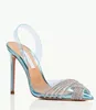 Été femme sandale Gatsby fronde 105mm sandales chaussures dame Slingback pompes cristal tourbillons PVC embouts bout pointu dame talons hauts EU35-43