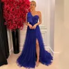 Moda Royal Blue Abito da sera formale Una spalla Spacco laterale Tulle Senza maniche Abito da festa di compleanno Abiti da ballo 2024 Robe De Soiree Vestidos De Fieast