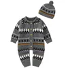 Strampler Baby Strampler gestrickt Druckmuster geboren Junge Mädchen Overalls Mütze Outfit Set Herbst Winter Kleinkind Kleinkind Overall Kleidung 230408