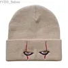 Beanie/Skull Caps winter Pennywise enge ogen breien muts cartoon grote mond persoonlijkheid tieners Hip-hop caps mutsen unisex warme motorkap hoeden YQ231108