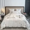 Set di biancheria da letto Copripiumino bianco principessa ricamato con fiori Lenzuolo piatto/con angoli Federe per cuscini Set in cotone tinta unita di lusso