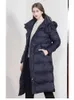 Women's Down Parkas Ladies Winter Down Jacket med huva och bältlängd Design Black Red Navy Blue Plus Size Coat ZLN231109