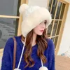 BeanieSkull Caps Fashion Faux Fur Knitted Bobble Beanie Hat Cute Pom Ball Cossack Skiing Furry Cap Winter Thicken Warm Coldproof 231109