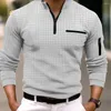 Polos mężczyzn 2023 Autumn Long Rleeve Tekstura Polo Shirt Lapel Business Ubranie