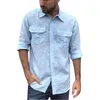 Men's Casual Shirts Men Vintage Cotton Linen Two Pockets Pullover Spring Summer Daily Seaside Fashion Breathable Chemise Hombre