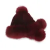 Beanieskull Caps Real Mink Fur Hat With Fox Ball Earmuffs Protective Cap Winter for Women Russian Autumn Beanies Fall Bonhets 231109