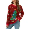 Kvinnors tröjor Autumn Winter Christmas Sweaters With LED Light Vintage Elegant Topps TREEATER Dams Round Neck Christmas Printed Knitwears 231108