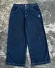 Mäns jeans jnco jeans y2k mens hip hop fyra av en snäll grafisk broderi retro blå baggy jeans denim byxor goth hög midja bredbyxor vinter01 443