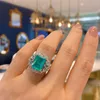 Anéis de casamento moda 10/12mm paraiba esmeralda ajustável abertura anel de noivado elegante feminino festa 2023 jóias gotas de água amigos