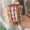 Bärda mode Rainbow Crystal Beads Evil Blue Eye Strands Armband för par män Kvinnor Justera Rope Luck Friends Hand Braid Dhgarden Dhiwp