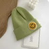 Dames winter smiley gezicht label hoed paar wollen hoed Candy kleur modieuze trui gebreide muts 7TFPU1KLN