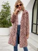 Pele feminina moda 2023 inverno leopardo impresso casaco falso feminino outono turn-down colarinho casaco alta rua quente longo jaquetas de pelúcia