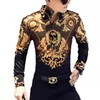 Casual shirts voor heren 2023 Zwart goud print shirt Royal Men's Tuxedo Camisas Fashion Men Club Kleding Slim Barok Banq met lange mouwen