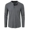 T-shirts pour hommes 2023 Automne Gris Waffle Mens Henley Chemise Casual Couleur Solide Respirant Haute Qualité Manches Longues Tops Basiques Tees Homme