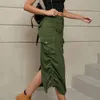 Spódnice dżinsowe spódnica kobiet zamykając zamykanie stały kolor w lupgy midi Button Pocket Y2K Style w kształcie hczycy Streetwearu w kształcie litery H