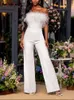 Jumpsuits for Women Patchwork Feathers Sleeveless Strapless High Waisted Wide Leg Pants Fashion New White Jumpsuit