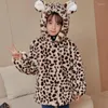 Jackets Baby Cute Hooded Fur Coats Leopard Children Winter Clothing Boys Girls Faux Thickened Tops 4-12 Years Old