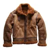 Men's Jackets European High Quality Super Warm Genuine Sheep Leather Jacket Mens Big Size B3 Shearling Bomber Military Pilot Fur Coat 231108