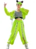 Stage Wear Fluorescent Green Hip Hop Clothing For Girls Net Tops Slit Pants Fashion Jazz Dance Costume Modern Performance BL9252