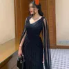 Party Dresses Serene Hill Black Arabic Cape Sleeves Aftonklänningar 2023 Luxury pärlstav a-line för kvinnor LA71889